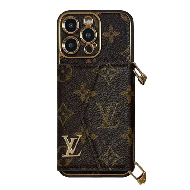 VL Monogram Leather iPhone Wallet Case With Crossbody Strap